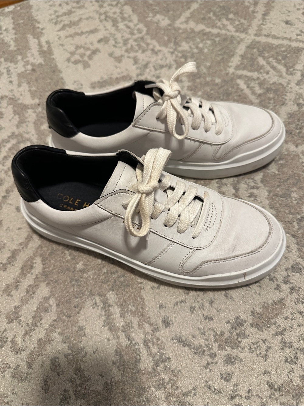 Cole Haan White Leather Sneakers with Black Heel Accent